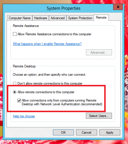 Allow Remote Connections to a Windows 8 Computer