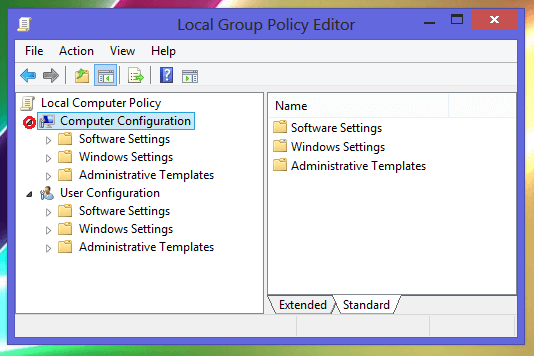 Local Group Policy Editor Window in Windows 8