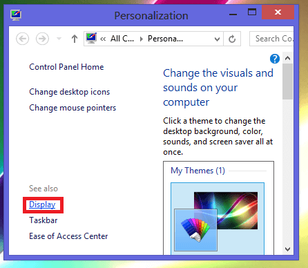 Personalization Window in Windows 8