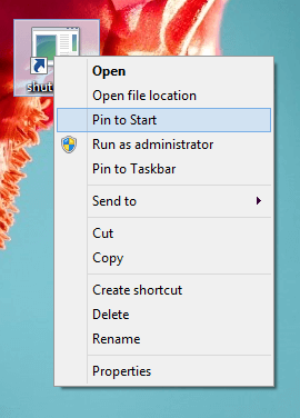 Pin Shutdown Shortcut to Start Menu on Windows 8
