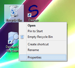 Right Click on the Recycle Bin in Windows 8