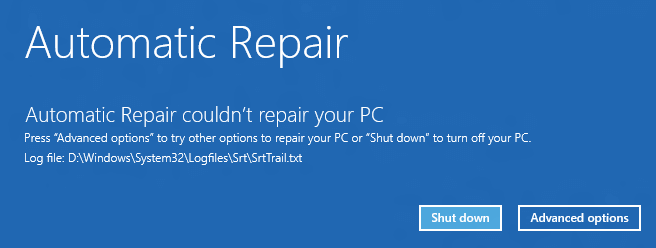 Automatic Repair of Windows 8 Could not Repair PC