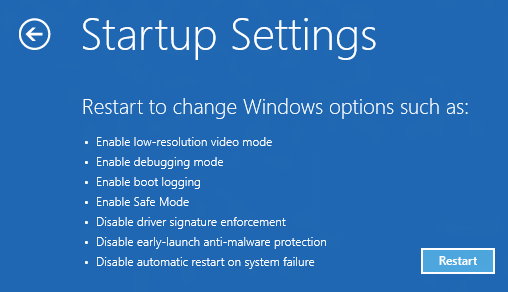 Modify Windows 8 Startup Settings to boot in Safe Mode