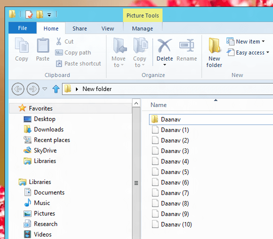 Multiple Files After Renaming with Windows 8