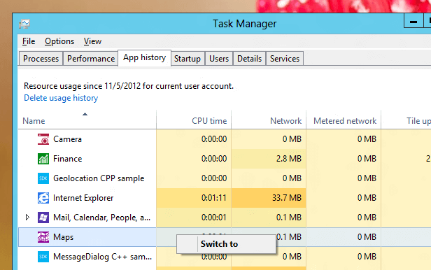 Switch to Windows 8 Style Application from Task Manager
