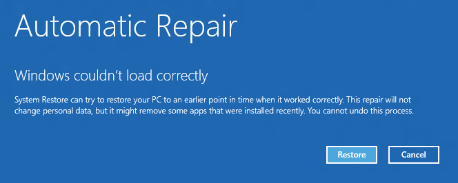 Windows 8 Could not Load Correctly
