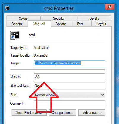 Change Default Folder of Command Prompt in Windows 8