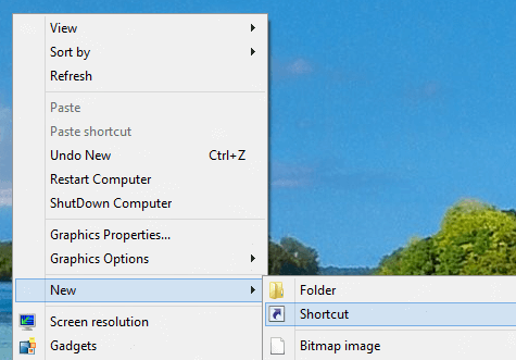 New Shortcut in Windows 8