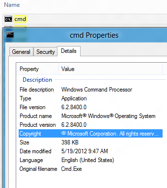 cmd Properties on Windows 8
