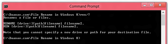 ren Command in Windows 8 to Rename Single or Multiple Files