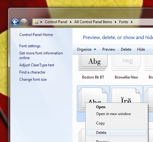 Delete Single or Multiple Fonts from Windows Computer