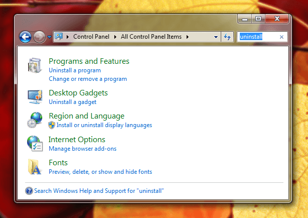 Uninstall Software from Windows with Control Panel