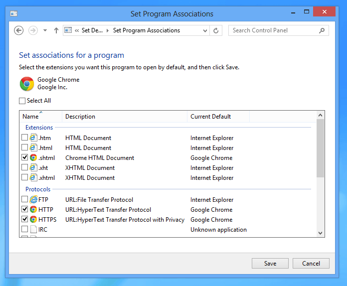 Set Program Associations on Windows 8