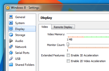 Single or Multiple Monitors on Virtual Windows 8