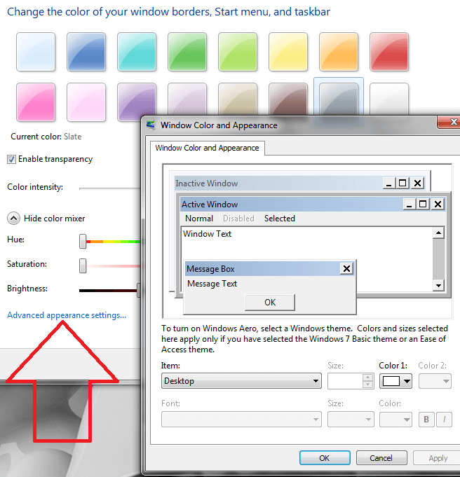 Advanced appearance settings in Windows